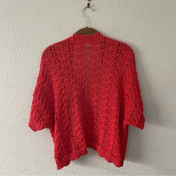 Plus Size Coral Open Cardigan Tangerine Tomato Open Weave Size 22/24W - Picture 5 of 7